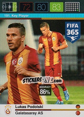 Sticker Lukas Podolski - FIFA 365: 2015-2016. Adrenalyn XL n. 191 - Panini