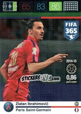 Sticker Zlatan Ibrahimovic - FIFA 365: 2015-2016. Adrenalyn XL n. 214 - Panini