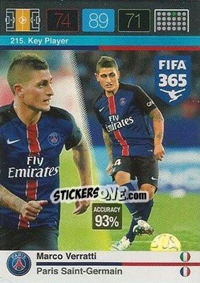 Sticker Marco Verratti - FIFA 365: 2015-2016. Adrenalyn XL n. 215 - Panini