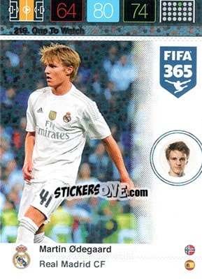 Sticker Martin Ødegaard - FIFA 365: 2015-2016. Adrenalyn XL n. 219 - Panini