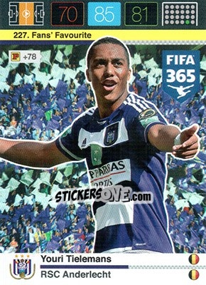 Sticker Youri Tielemans - FIFA 365: 2015-2016. Adrenalyn XL n. 227 - Panini