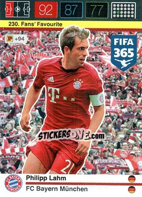 Sticker Philipp Lahm - FIFA 365: 2015-2016. Adrenalyn XL n. 230 - Panini