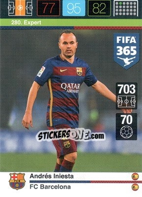 Sticker Andrés Iniesta - FIFA 365: 2015-2016. Adrenalyn XL n. 280 - Panini