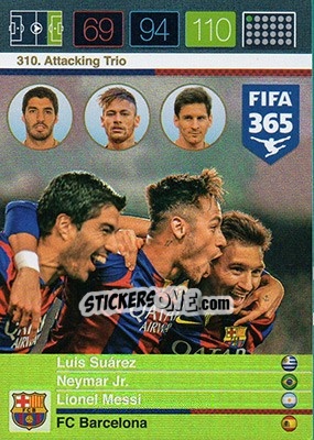 Sticker Luis Suárez / Neymar Jr. / Lionel Messi - FIFA 365: 2015-2016. Adrenalyn XL n. 310 - Panini
