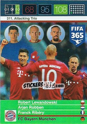 Sticker Robert Lewandowski / Arjen Robben / Franck Ribéry - FIFA 365: 2015-2016. Adrenalyn XL n. 311 - Panini