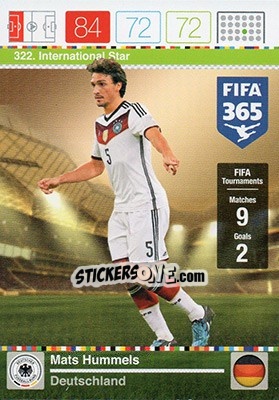 Sticker Mats Hummels - FIFA 365: 2015-2016. Adrenalyn XL n. 322 - Panini