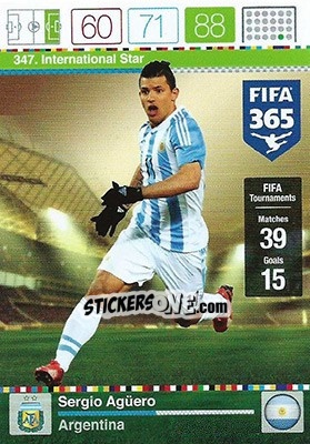 Sticker Sergio Agüero - FIFA 365: 2015-2016. Adrenalyn XL n. 347 - Panini