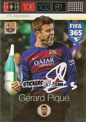 Sticker Gerard Piqué - FIFA 365: 2015-2016. Adrenalyn XL n. 376 - Panini