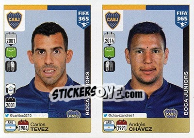 Sticker Carlos Tevez / Andrés Chávez - FIFA 365: 2015-2016 n. 99-100 - Panini