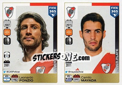 Sticker Leonardo Ponzio / Camilo Mayada - FIFA 365: 2015-2016 n. 110-111 - Panini