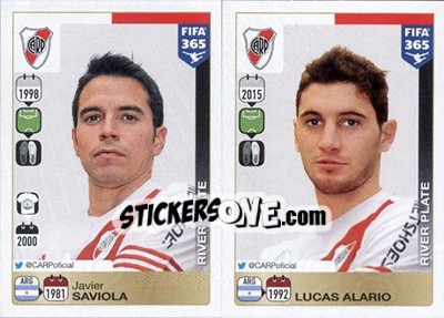 Sticker Javier Saviola / Lucas Alario - FIFA 365: 2015-2016 n. 127-128 - Panini