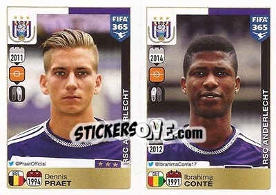 Sticker Dennis Praet / Ibrahima Conté - FIFA 365: 2015-2016 n. 153-154 - Panini