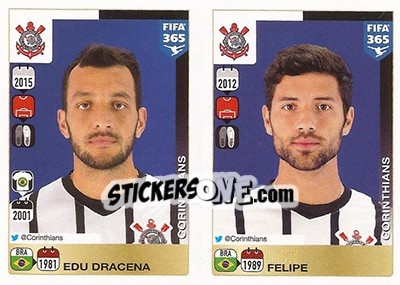 Sticker Edu Dracena / Felipe - FIFA 365: 2015-2016 - Panini