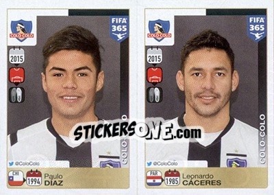 Sticker Paulo Díaz / Leonardo Cáceres - FIFA 365: 2015-2016 n. 224-225 - Panini