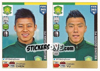 Sticker Zhizhao Chen / Dabao Yu - FIFA 365: 2015-2016 n. 277-278 - Panini