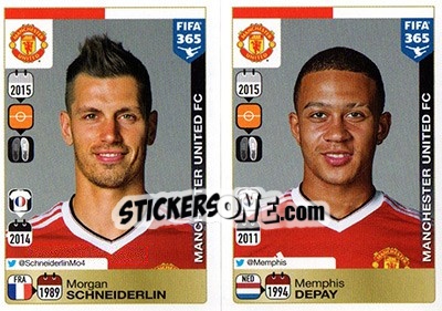 Sticker Morgan Schneiderlin / Memphis Depay - FIFA 365: 2015-2016 n. 333-334 - Panini