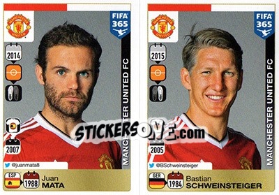 Sticker Juan Mata / Bastian Schweinsteiger - FIFA 365: 2015-2016 n. 337-338 - Panini