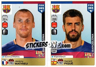 Sticker Jérémy Mathieu / Gerard Piqué - FIFA 365: 2015-2016 n. 344-345 - Panini