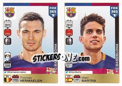 Sticker Thomas Vermaelen / Marc Bartra - FIFA 365: 2015-2016 n. 348-349 - Panini