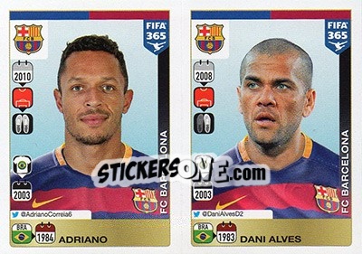 Sticker Adriano Correia / Dani Alves - FIFA 365: 2015-2016 n. 350-351 - Panini