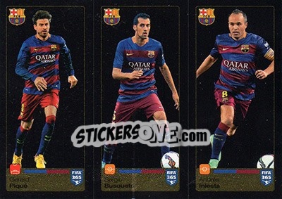 Sticker Gerard Piqué / Sergio Busquets / Andrés Iniesta - FIFA 365: 2015-2016 n. 353-354-355 - Panini