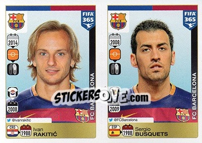 Sticker Ivan Rakitic / Sergio Busquets - FIFA 365: 2015-2016 n. 363-364 - Panini