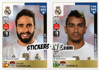 Sticker Daniel Carvajal / Danilo - FIFA 365: 2015-2016 n. 378-379 - Panini