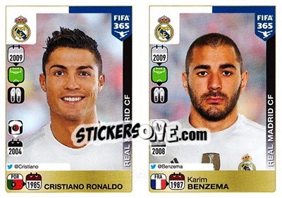 Sticker Cristiano Ronaldo / Karim Benzema - FIFA 365: 2015-2016 n. 399-400 - Panini