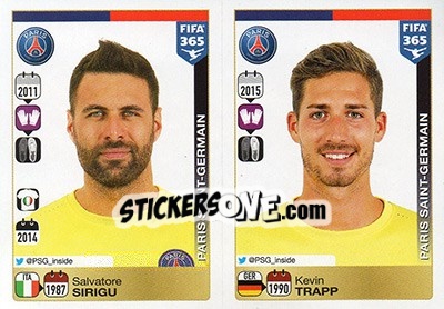 Sticker Salvatore Sirigu / Kevin Trapp - FIFA 365: 2015-2016 n. 432-433 - Panini
