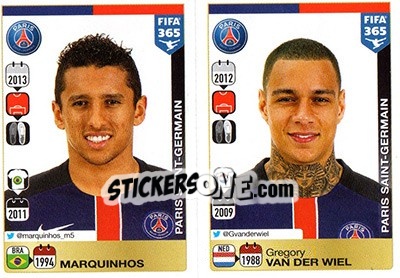 Sticker Marquinhos / Gregory Van der Wiel - FIFA 365: 2015-2016 n. 436-437 - Panini