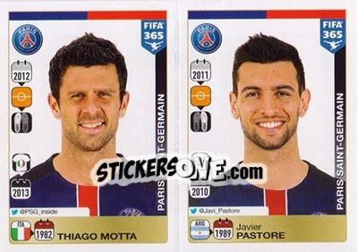 Sticker Thiago Motta / Javier Pastore - FIFA 365: 2015-2016 n. 440-441 - Panini
