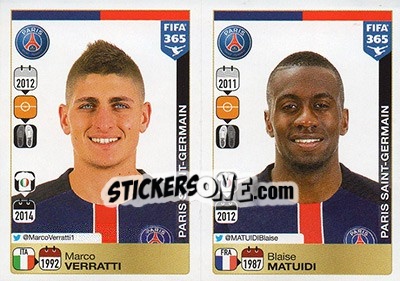 Sticker Marco Verratti / Blaise Matuidi - FIFA 365: 2015-2016 n. 442-446 - Panini