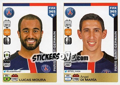 Sticker Lucas Moura / Ángel Di María - FIFA 365: 2015-2016 n. 455-456 - Panini
