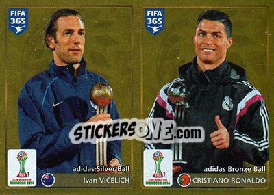 Sticker Silver Ball - Ivan Vicelich / Bronze Ball - Cristiano Ronaldo - FIFA 365: 2015-2016 - Panini