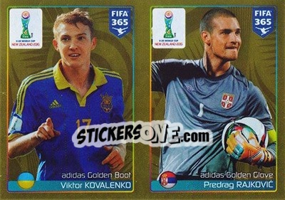 Sticker Golden Boot - Viktor Kovalenko / Golden Glove - Predrag Rajkovic - FIFA 365: 2015-2016 - Panini