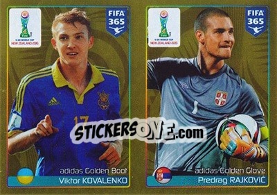 Sticker Golden Boot - Viktor Kovalenko / Golden Glove - Predrag Rajkovic - FIFA 365: 2015-2016 n. 52 - Panini