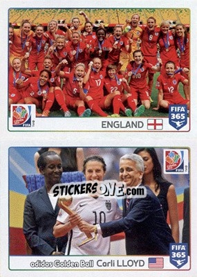 Sticker 3rd Place: England - Golden Ball: Carli Lloyd - FIFA 365: 2015-2016 n. 60-61 - Panini