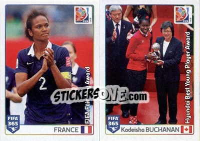 Sticker FIFA Fair Play Award: France - Hyundai Best Young Player Award: Kadeisha Buchanan - FIFA 365: 2015-2016 n. 66-67 - Panini