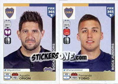 Sticker Agustín Orion / Fernando Tobio - FIFA 365: 2015-2016 n. 72-73 - Panini