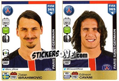 Sticker Zlatan Ibrahimovic / Edinson Cavani - FIFA 365: 2015-2016 n. 459-460 - Panini