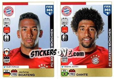 Cromo Jérôme Boateng / Dante - FIFA 365: 2015-2016 - Panini