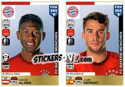 Cromo David Alaba / Juan Bernat - FIFA 365: 2015-2016 - Panini