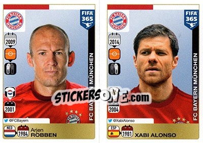 Sticker Arjen Robben / Xabi Alonso - FIFA 365: 2015-2016 n. 485-486 - Panini