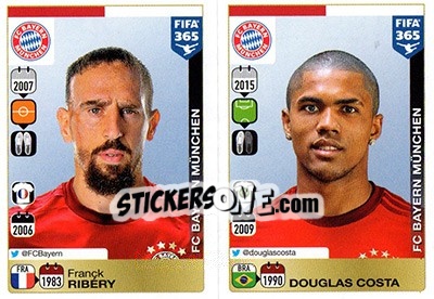 Sticker Franck Ribéry / Douglas Costa - FIFA 365: 2015-2016 n. 487-488 - Panini