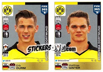 Sticker Erik Durm / Matthias Ginter - FIFA 365: 2015-2016 n. 494-495 - Panini