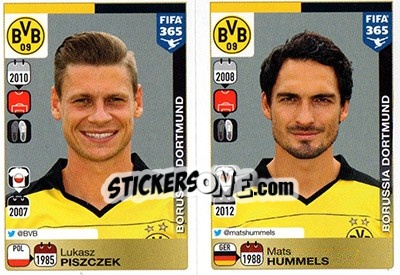 Sticker Lukasz Piszczek - Mats Hummels - FIFA 365: 2015-2016 n. 496-497 - Panini