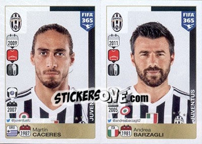 Sticker Martín Cáceres / Andrea Barzagli - FIFA 365: 2015-2016 n. 556-557 - Panini