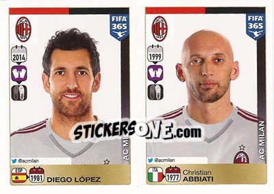 Sticker Diego López / Christian Abbiati - FIFA 365: 2015-2016 n. 582-583 - Panini