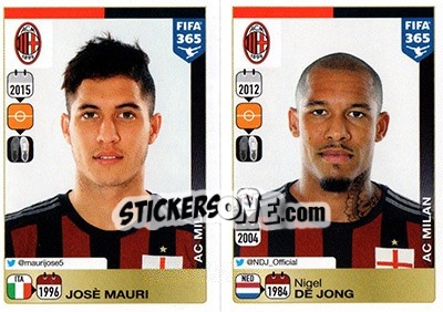 Sticker José Mauri / Nigel De Jong - FIFA 365: 2015-2016 n. 590-591 - Panini