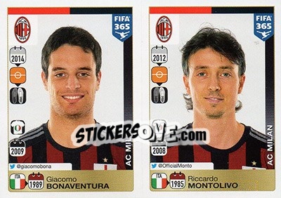 Sticker Giacomo Bonaventura / Riccardo Montolivo - FIFA 365: 2015-2016 n. 592-596 - Panini